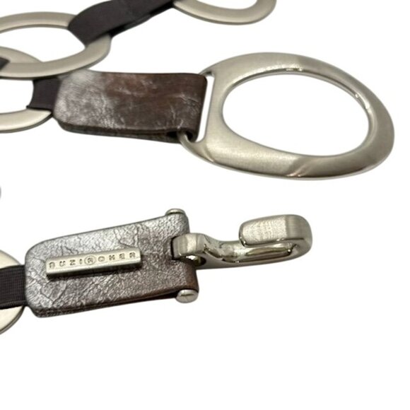Suzi Roher Women's Stretch Chain Belt Silver Metal Brown Gray Silver Leather 34" - Picture 6 of 9